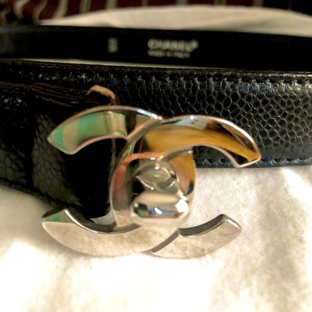 Chanel Logo Caviar Leather Belt